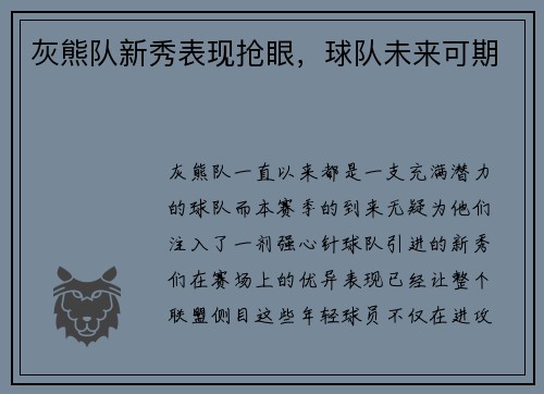 灰熊队新秀表现抢眼，球队未来可期